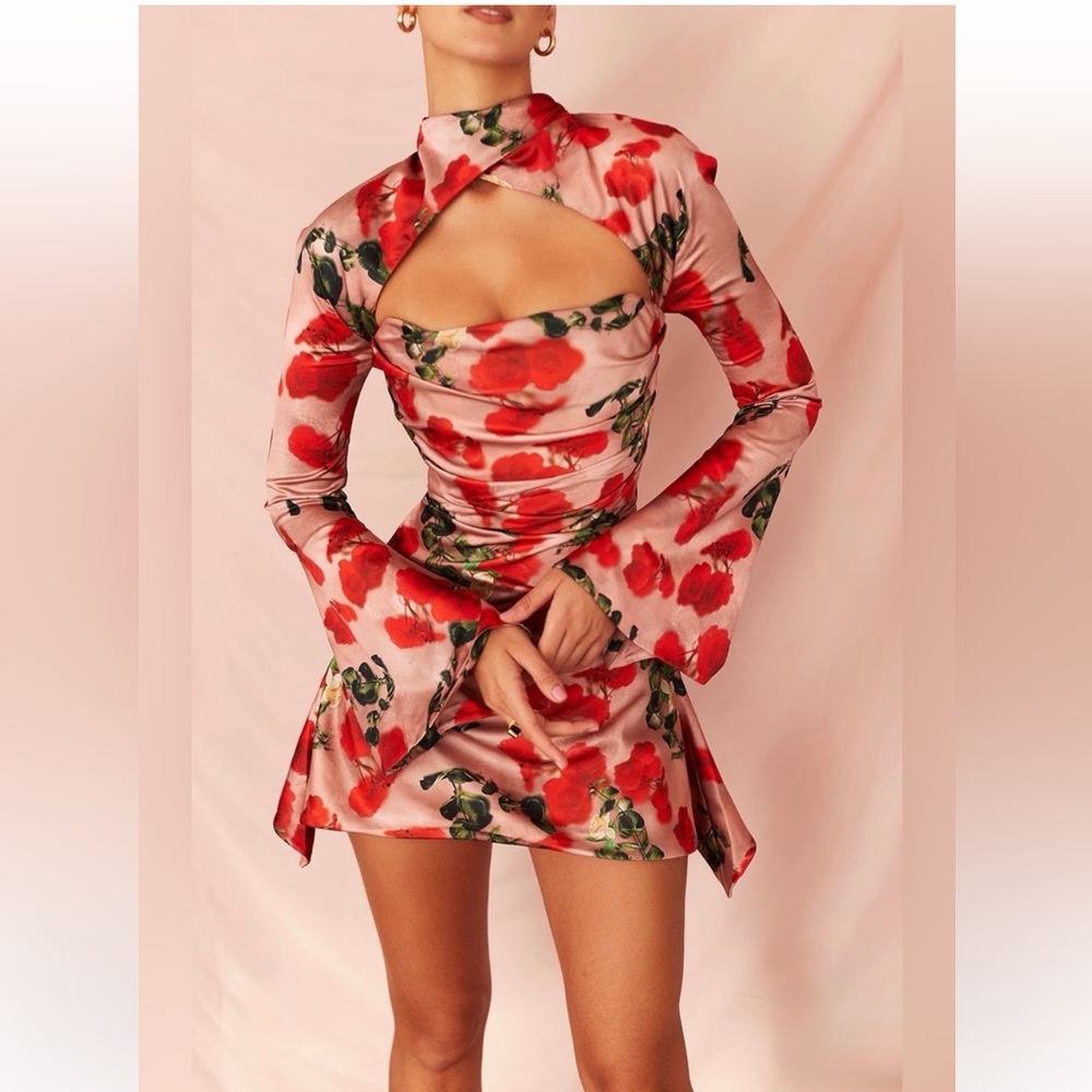 House of CB TOIRA Rose Print Draped Corset Dress